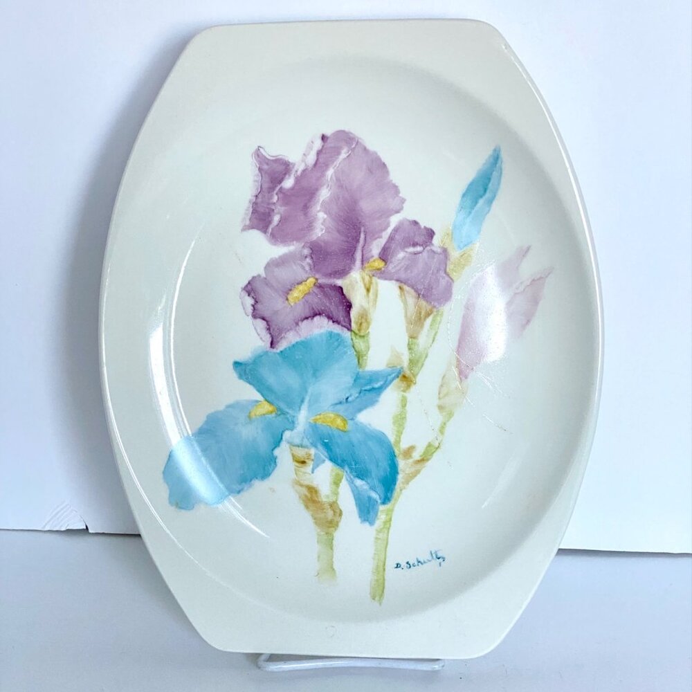 D Schultz Irises Hand Painted JG Meakin Studio England Serving Dish 12x9.5x1in